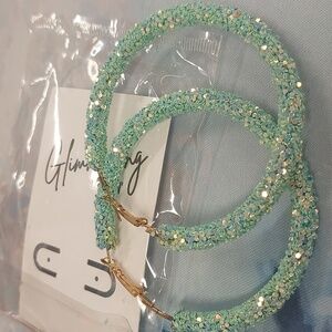 Hoop Earrings- mint green, glitter.